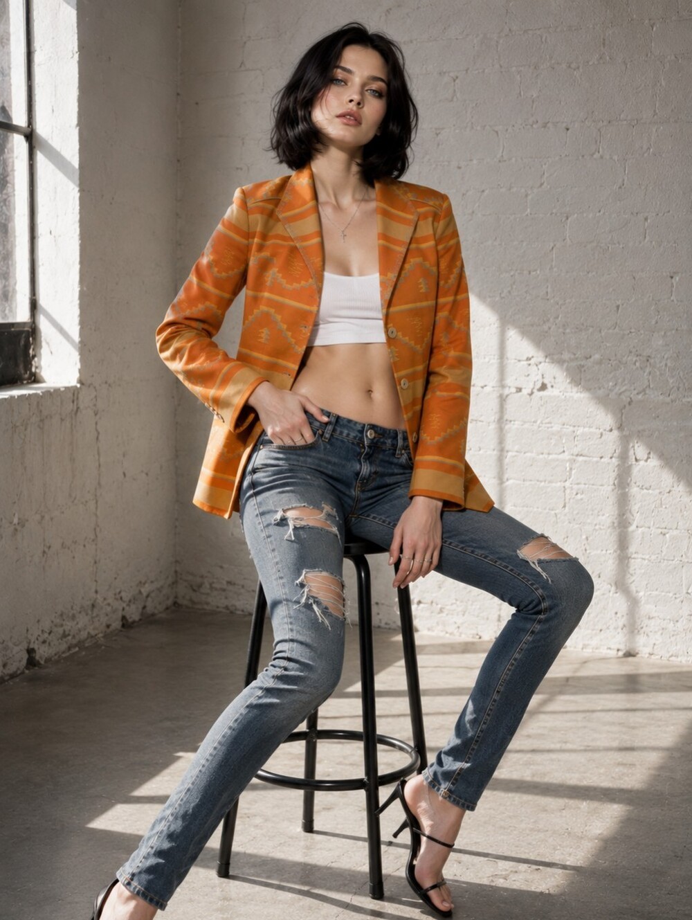 Coldwater Creek Size 12 Orange Southwestern Aztec Cotton Blazer Jacket Boho CC